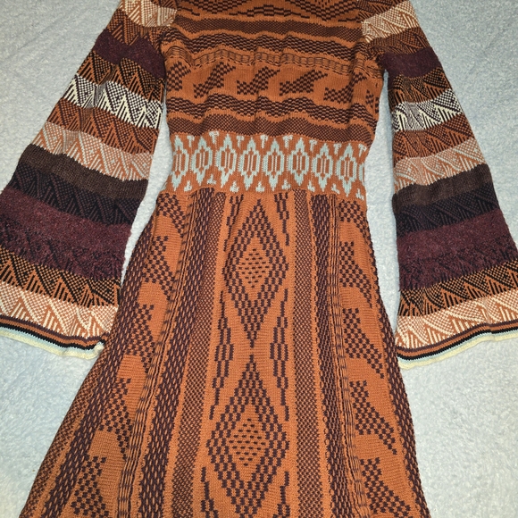 Bohemian Patterned Free People Dress in Red and Brown Geometric - Picture 7 of 7